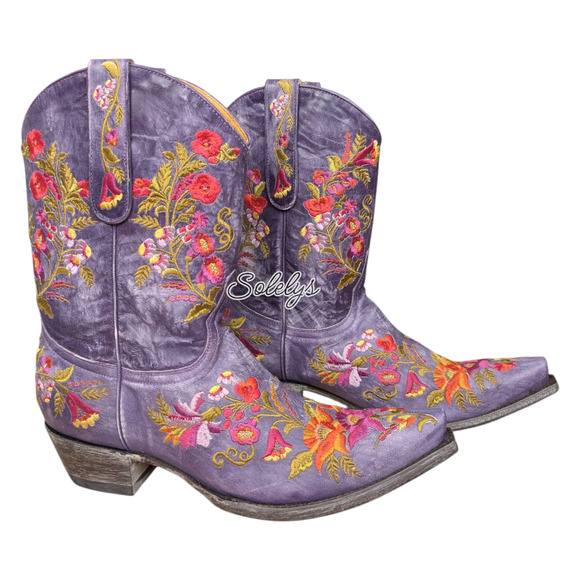 Old Gringo Jasmine Floral Embroidered Purple Leather Snip Toe Western Boots 10B - Picture 1 of 9